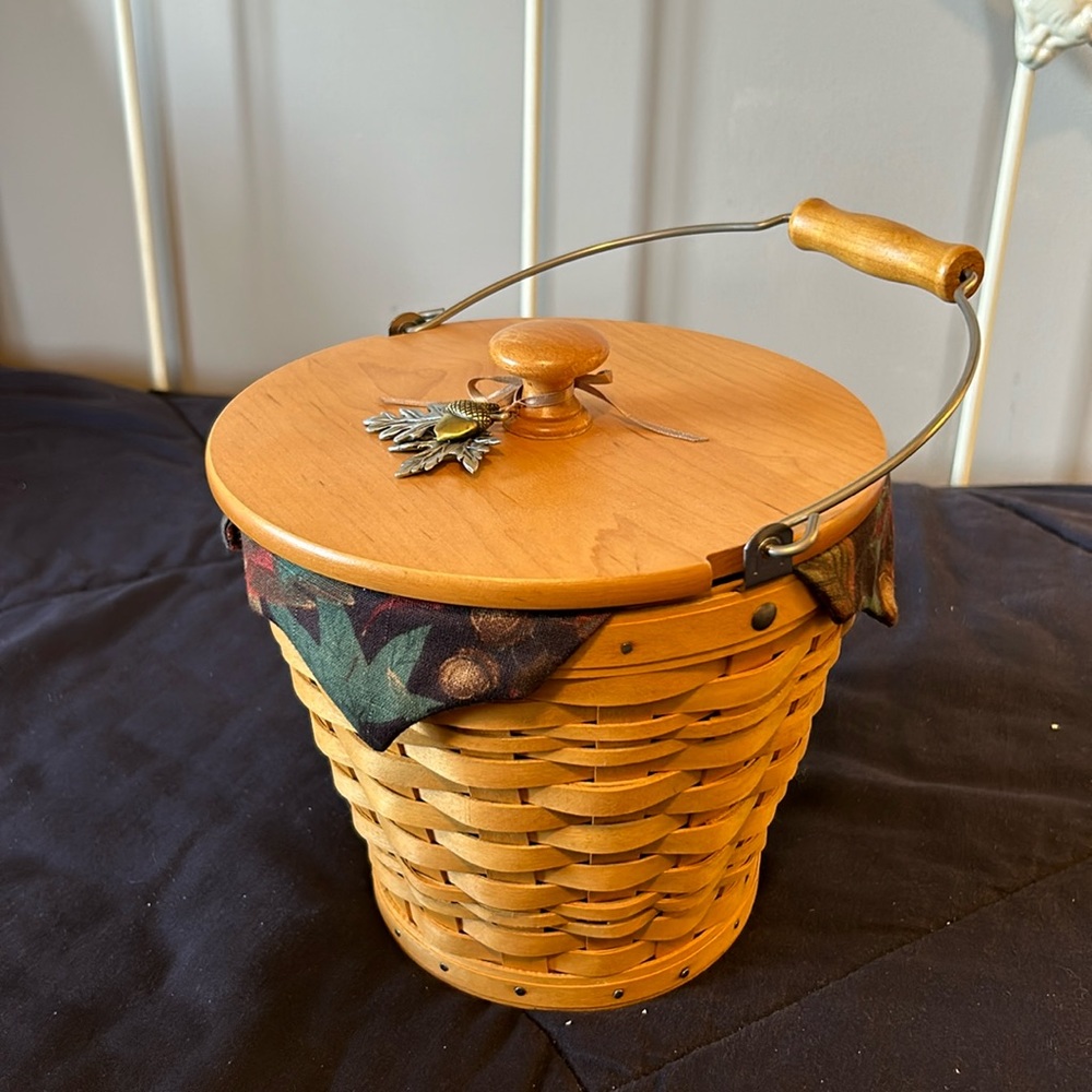 Longaberger Autumn Paul Handled Bucket with Original Fabric and Plastic liners